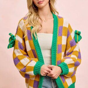 BiBi‎ Mardigras Checker Board Front Open Cardigan